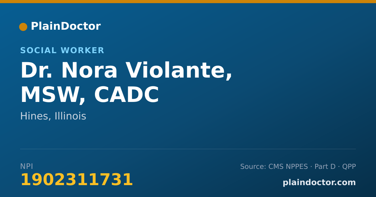Shareable card for Nora Violante, MSW, CADC - Social Worker, Hines, IL
