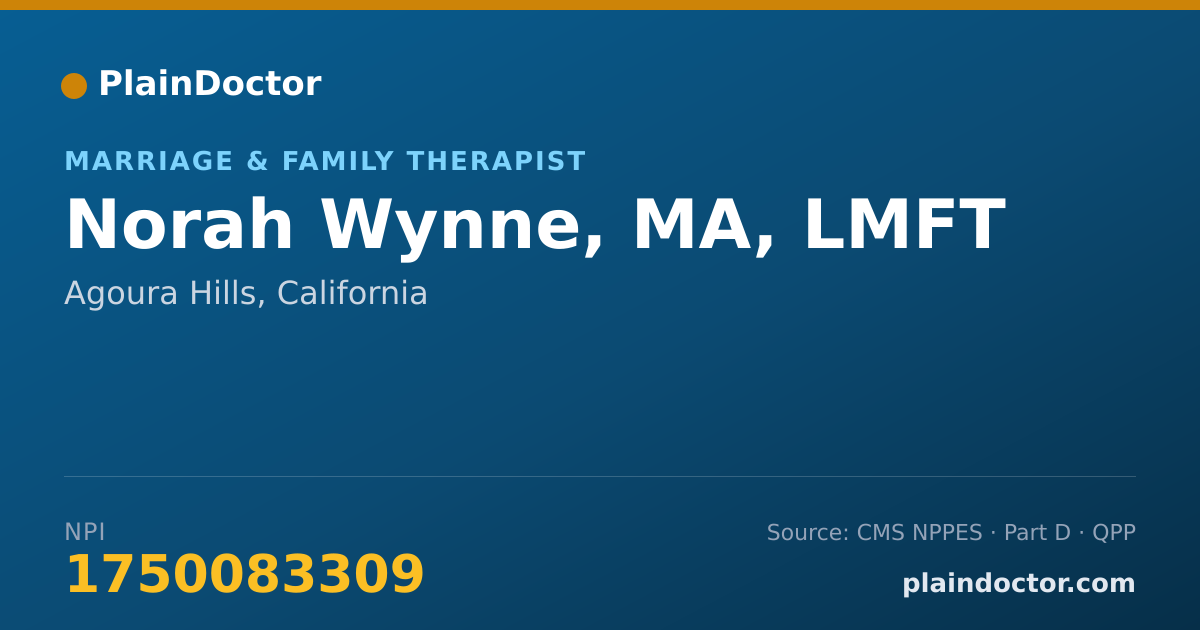 Shareable card for Norah Wynne, MA, LMFT - Marriage & Family Therapist, Agoura Hills, CA