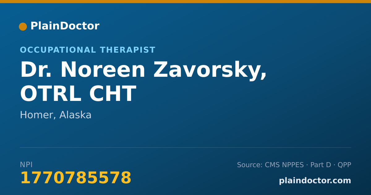 Shareable card for Noreen Zavorsky, OTRL CHT - Occupational Therapist, Homer, AK