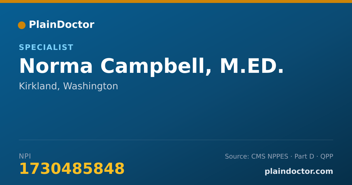 Shareable card for Norma Campbell, M.ED. - Specialist, Kirkland, WA