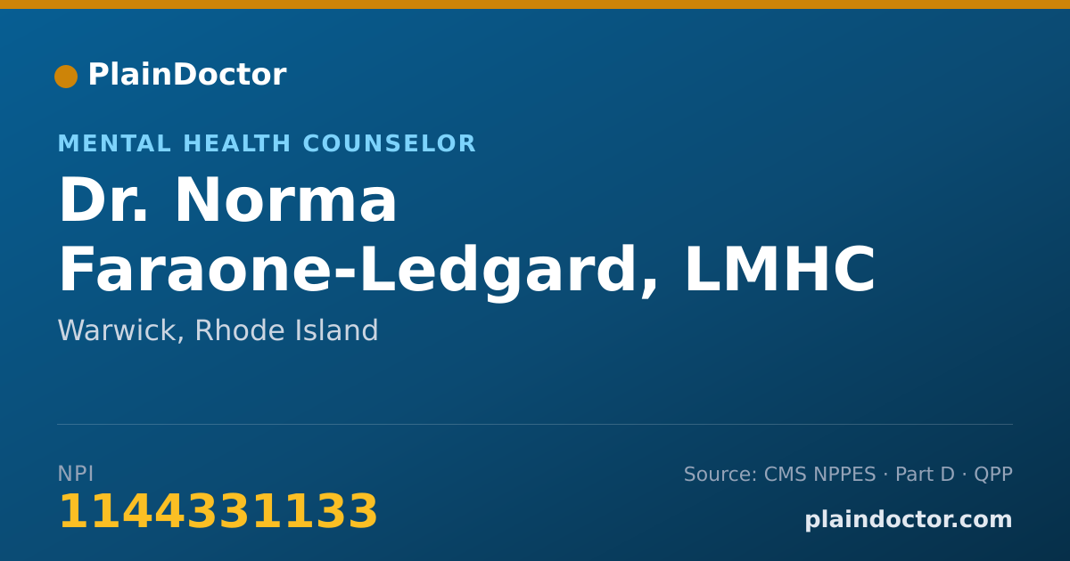 Shareable card for Norma Faraone-Ledgard, LMHC - Mental Health Counselor, Warwick, RI
