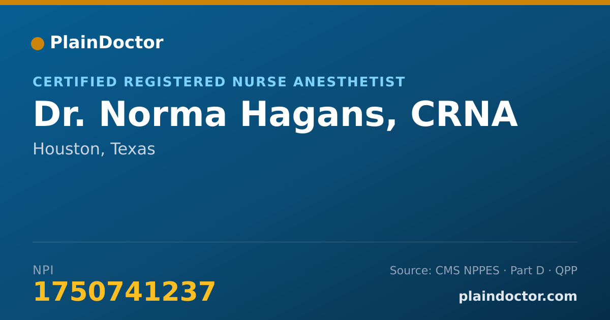 Shareable card for Norma Hagans, CRNA - Certified Registered Nurse Anesthetist, Houston, TX