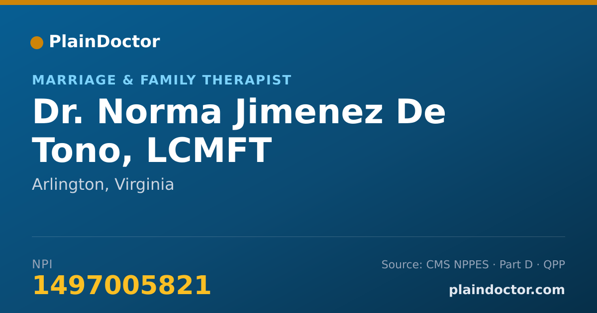 Shareable card for Norma Jimenez De Tono, LCMFT - Marriage & Family Therapist, Arlington, VA