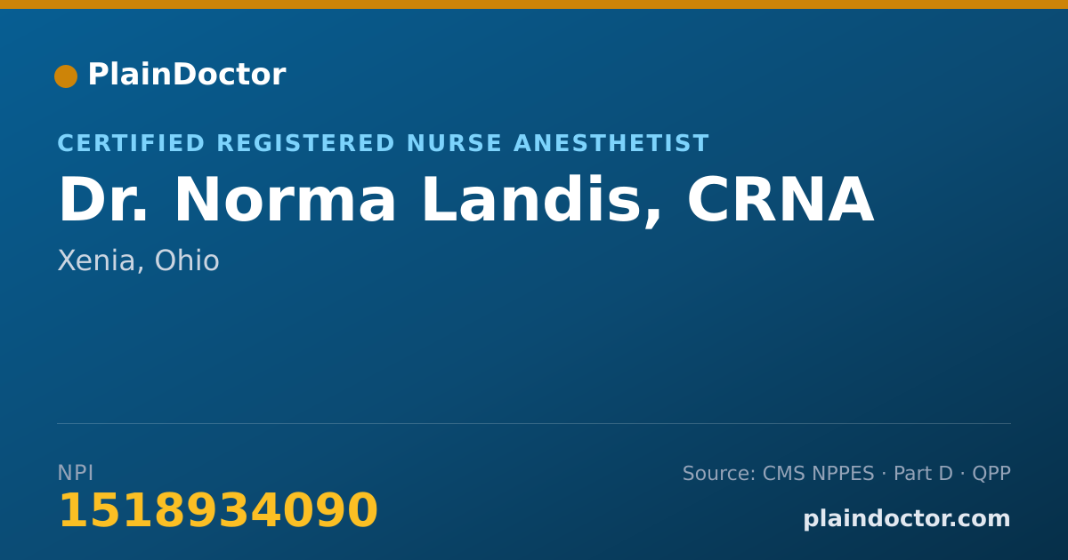 Shareable card for Norma Landis, CRNA - Certified Registered Nurse Anesthetist, Xenia, OH