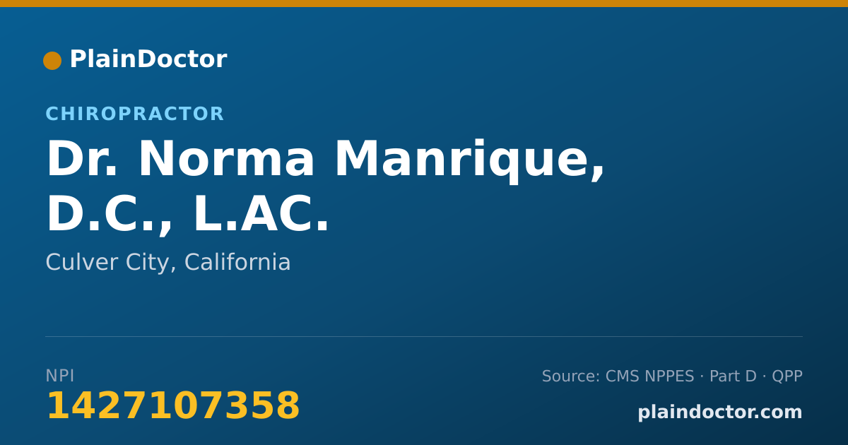 Shareable card for Norma Manrique, D.C., L.AC. - Chiropractor, Culver City, CA