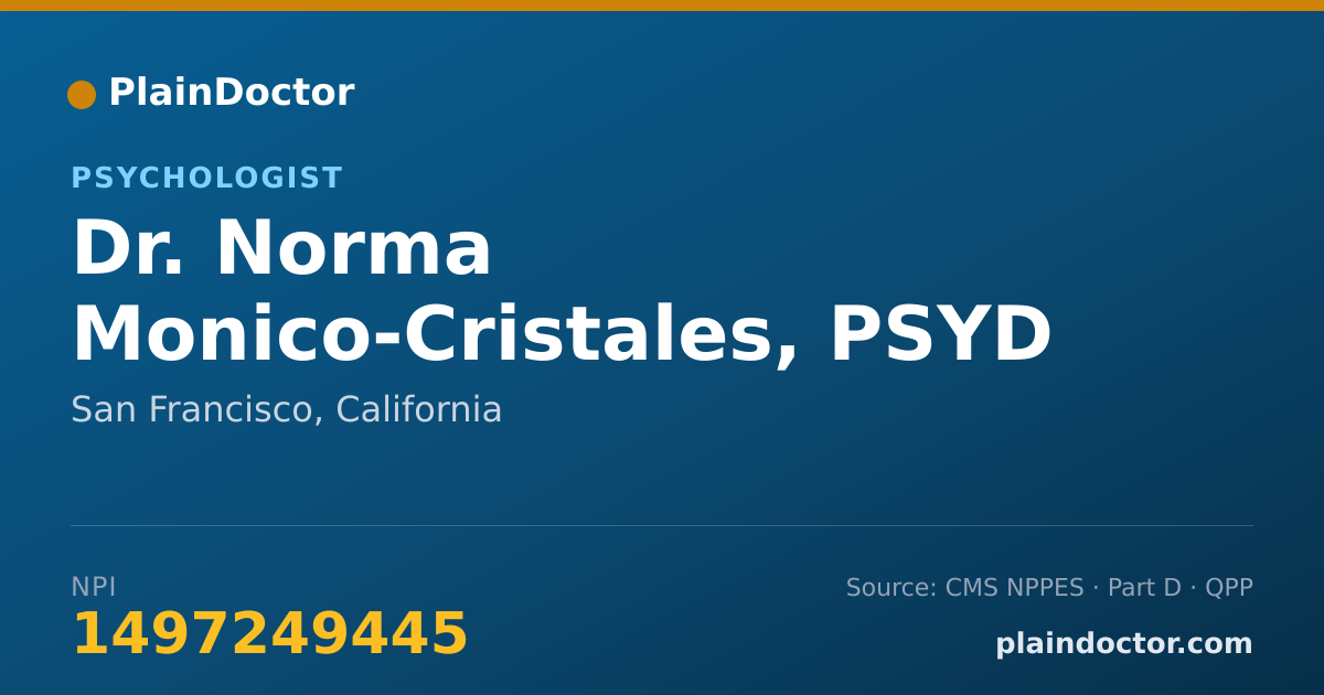 Shareable card for Norma Monico-Cristales, PSYD - Psychologist, San Francisco, CA
