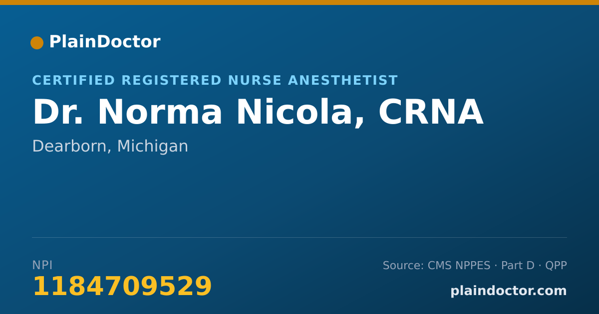 Shareable card for Norma Nicola, CRNA - Certified Registered Nurse Anesthetist, Dearborn, MI