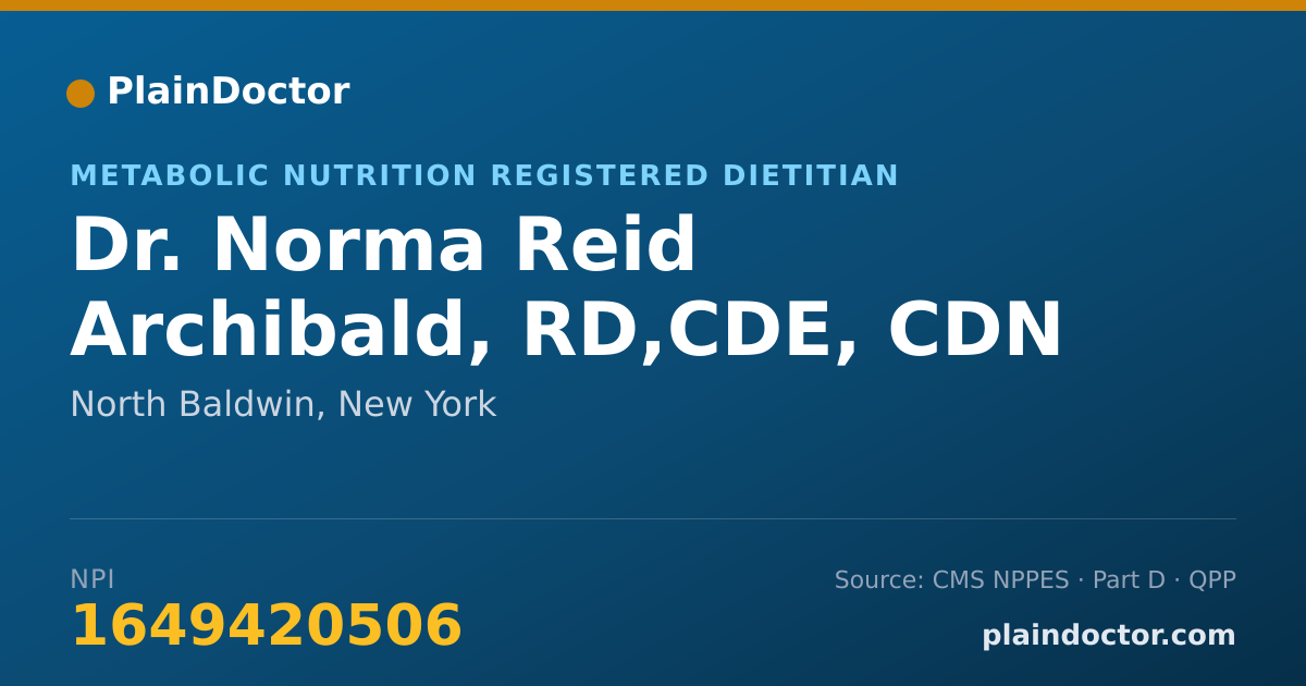Shareable card for Norma Reid Archibald, RD,CDE, CDN - Metabolic Nutrition Registered Dietitian, North Baldwin, NY
