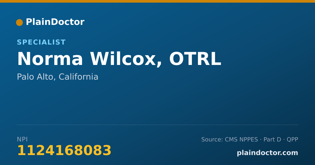 Shareable card for Norma Wilcox, OTRL - Specialist, Palo Alto, CA