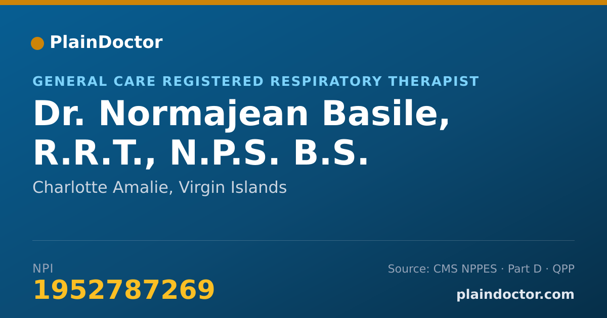 Shareable card for Normajean Basile, R.R.T., N.P.S. B.S. - General Care Registered Respiratory Therapist, Charlotte Amalie, VI