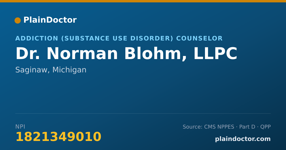 Shareable card for Norman Blohm, LLPC - Addiction (Substance Use Disorder) Counselor, Saginaw, MI