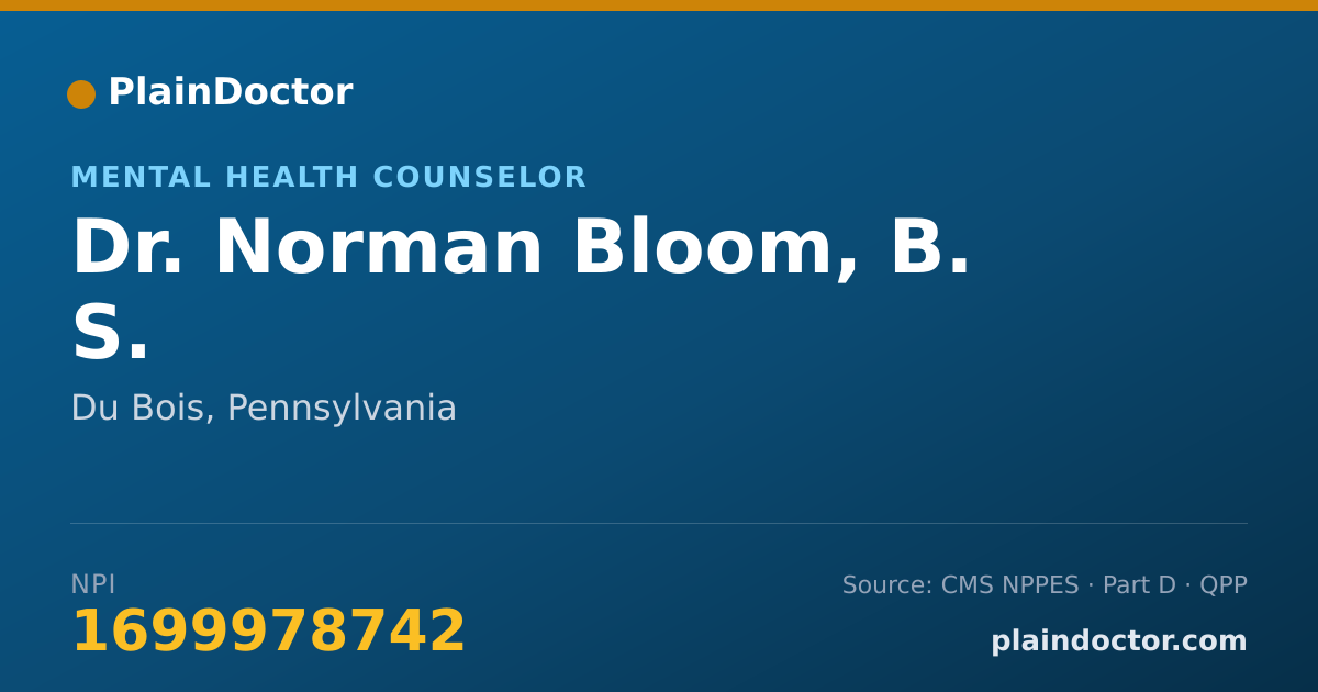Shareable card for Norman Bloom, B. S. - Mental Health Counselor, Du Bois, PA