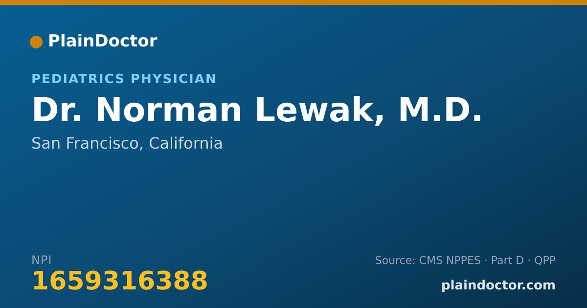 Shareable card for Norman Lewak, M.D. - Pediatrics Physician, San Francisco, CA