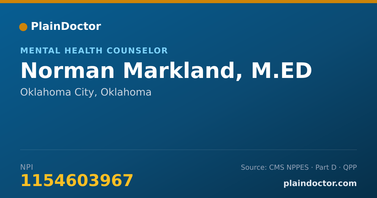 Shareable card for Norman Markland, M.ED - Mental Health Counselor, Oklahoma City, OK
