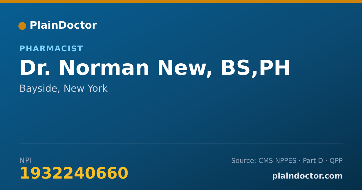 Shareable card for Norman New, BS,PH - Pharmacist, Bayside, NY