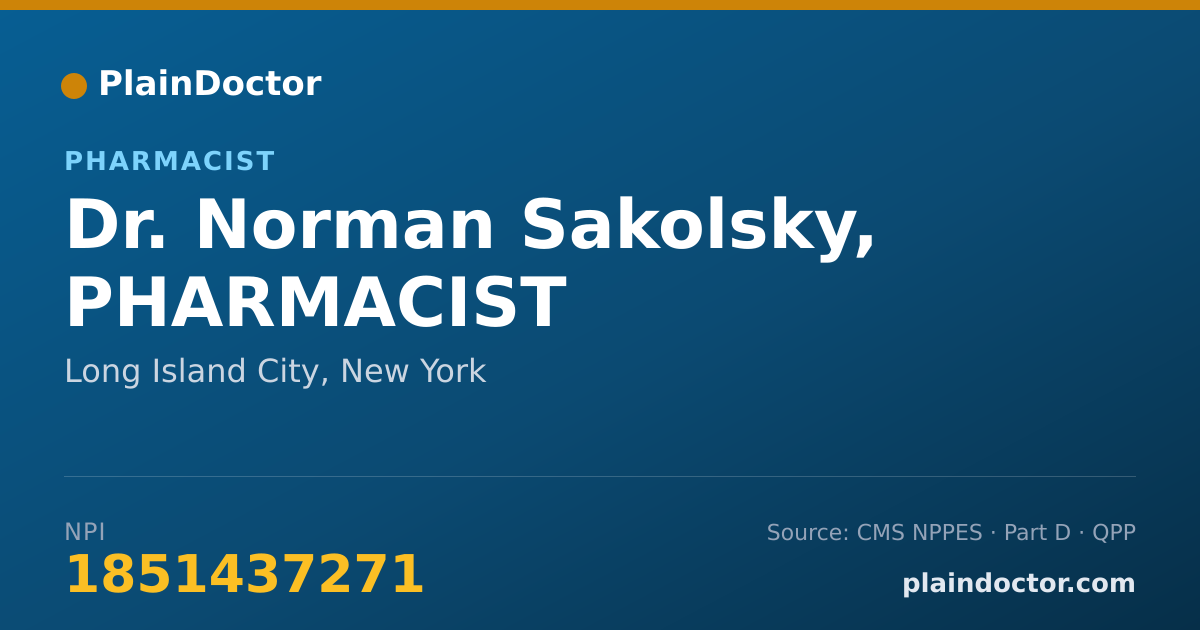 Shareable card for Norman Sakolsky, PHARMACIST - Pharmacist, Long Island City, NY