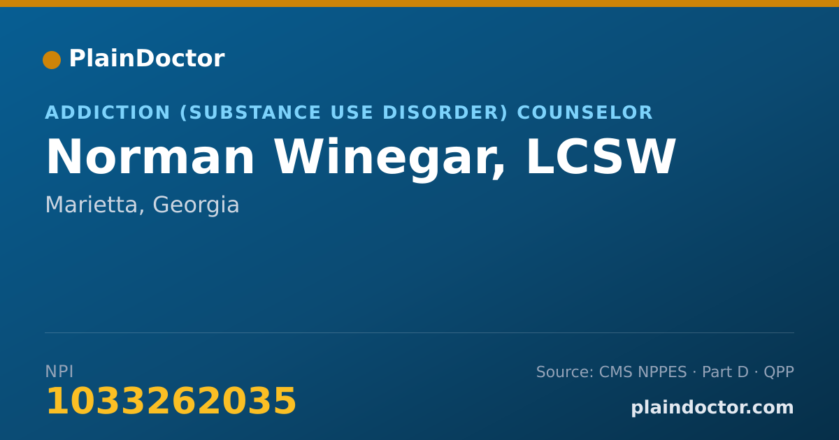 Shareable card for Norman Winegar, LCSW - Addiction (Substance Use Disorder) Counselor, Marietta, GA