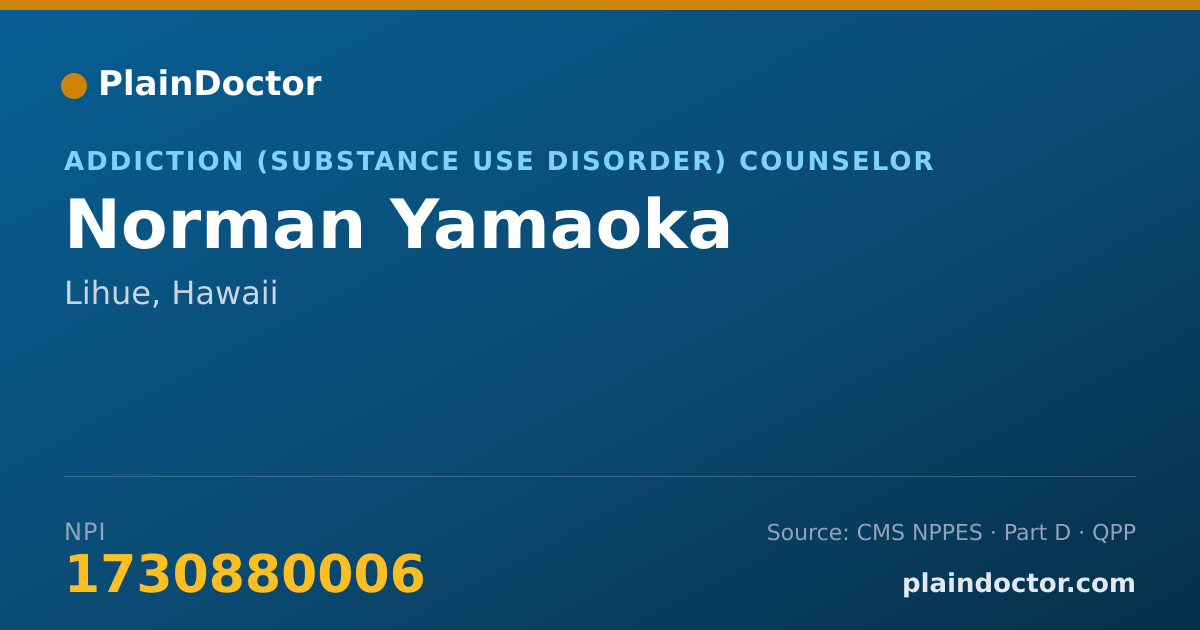 Shareable card for Norman Yamaoka - Addiction (Substance Use Disorder) Counselor, Lihue, HI