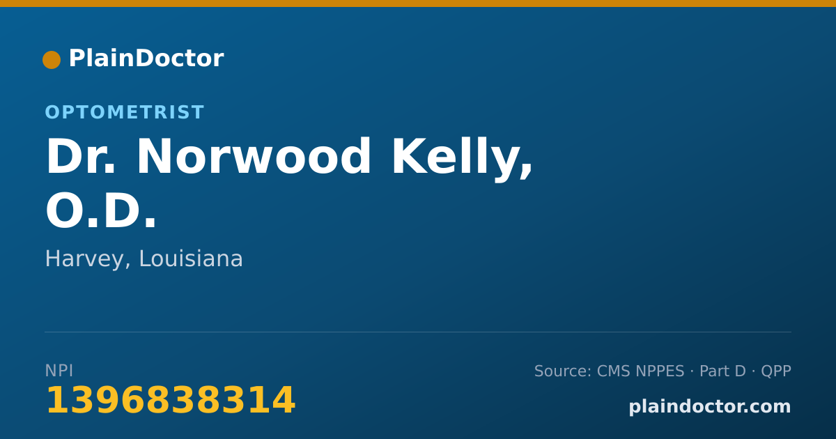 Shareable card for Norwood Kelly, O.D. - Optometrist, Harvey, LA