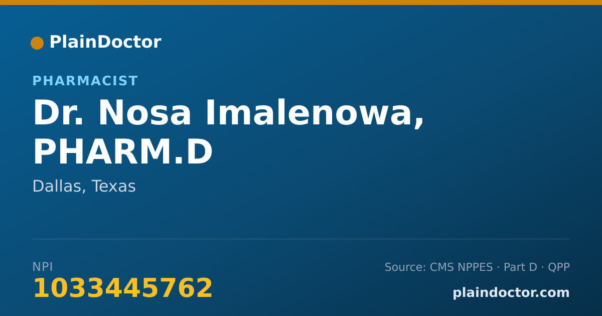 Shareable card for Nosa Imalenowa, PHARM.D - Pharmacist, Dallas, TX