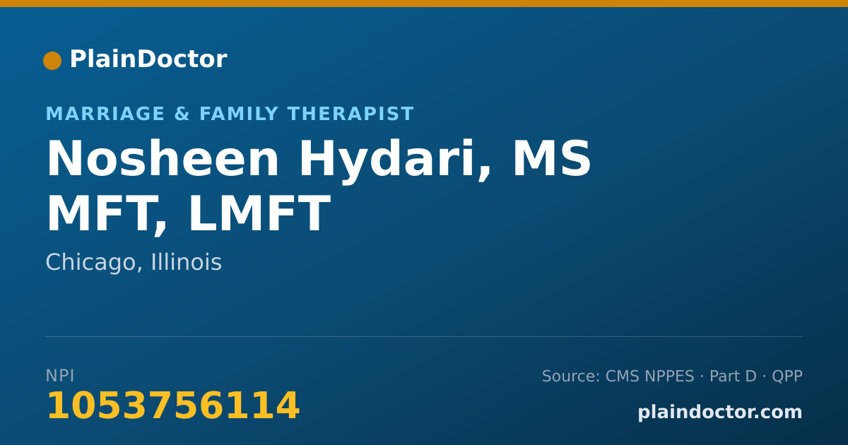 Shareable card for Nosheen Hydari, MS MFT, LMFT - Marriage & Family Therapist, Chicago, IL