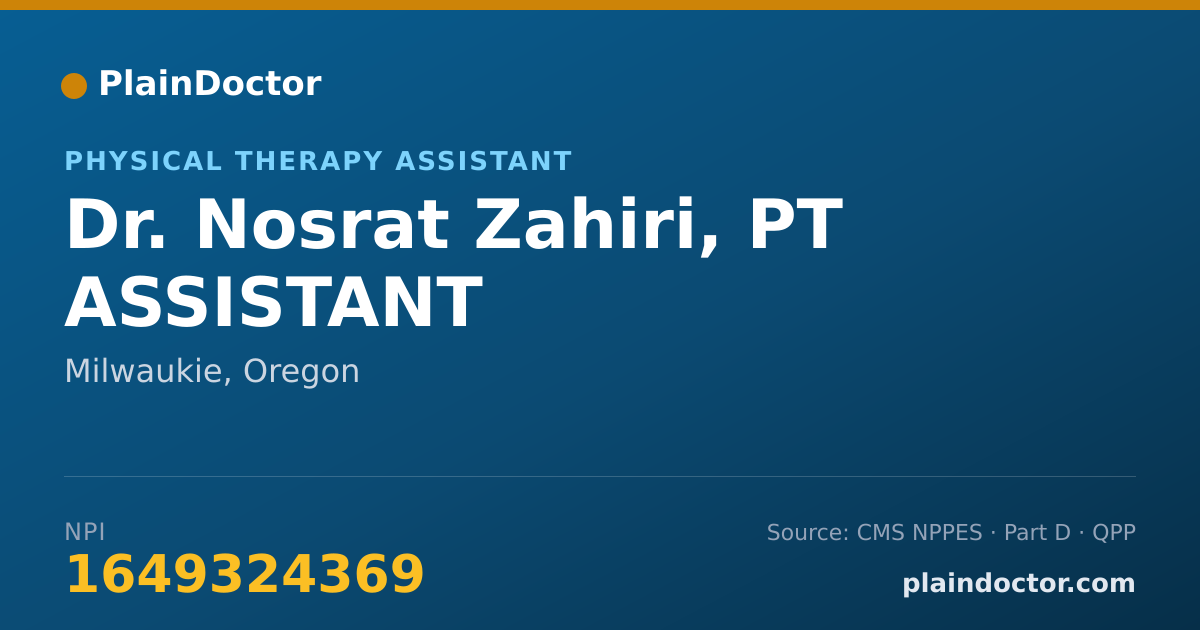 Shareable card for Nosrat Zahiri, PT ASSISTANT - Physical Therapy Assistant, Milwaukie, OR
