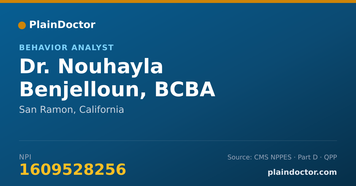 Shareable card for Nouhayla Benjelloun, BCBA - Behavior Analyst, San Ramon, CA