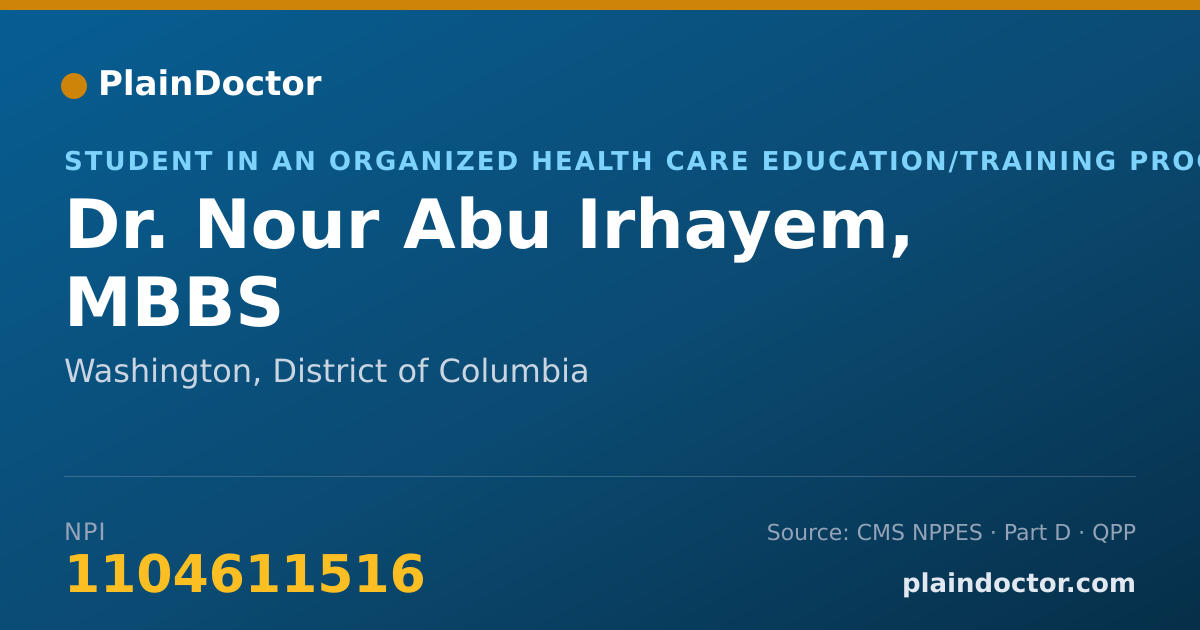 Shareable card for Nour Abu Irhayem, MBBS - Student in an Organized Health Care Education/Training Program, Washington, DC