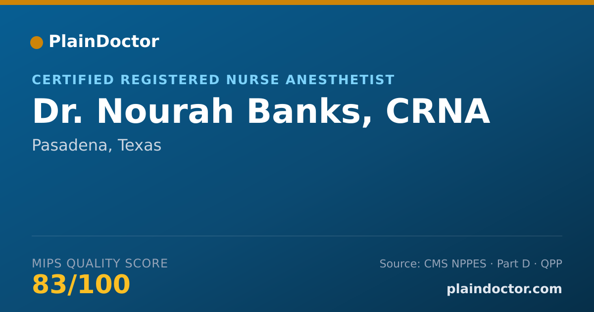 Shareable card for Nourah Banks, CRNA - Certified Registered Nurse Anesthetist, Pasadena, TX