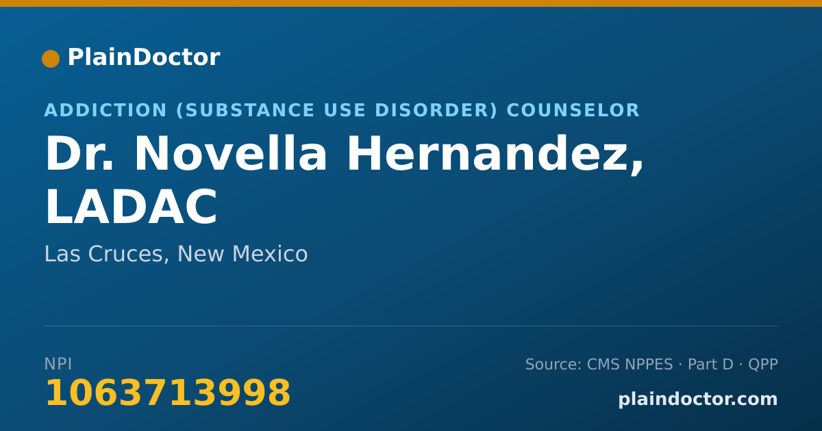 Shareable card for Novella Hernandez, LADAC - Addiction (Substance Use Disorder) Counselor, Las Cruces, NM