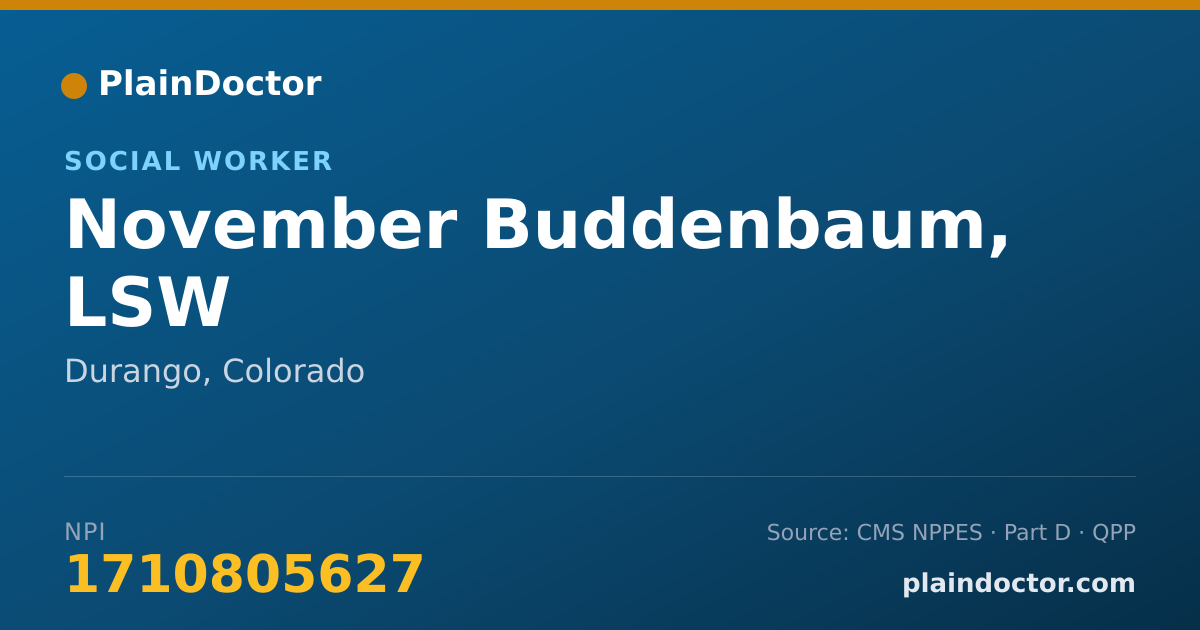 Shareable card for November Buddenbaum, LSW - Social Worker, Durango, CO