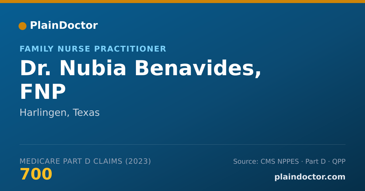 Shareable card for Nubia Benavides, FNP - Family Nurse Practitioner, Harlingen, TX