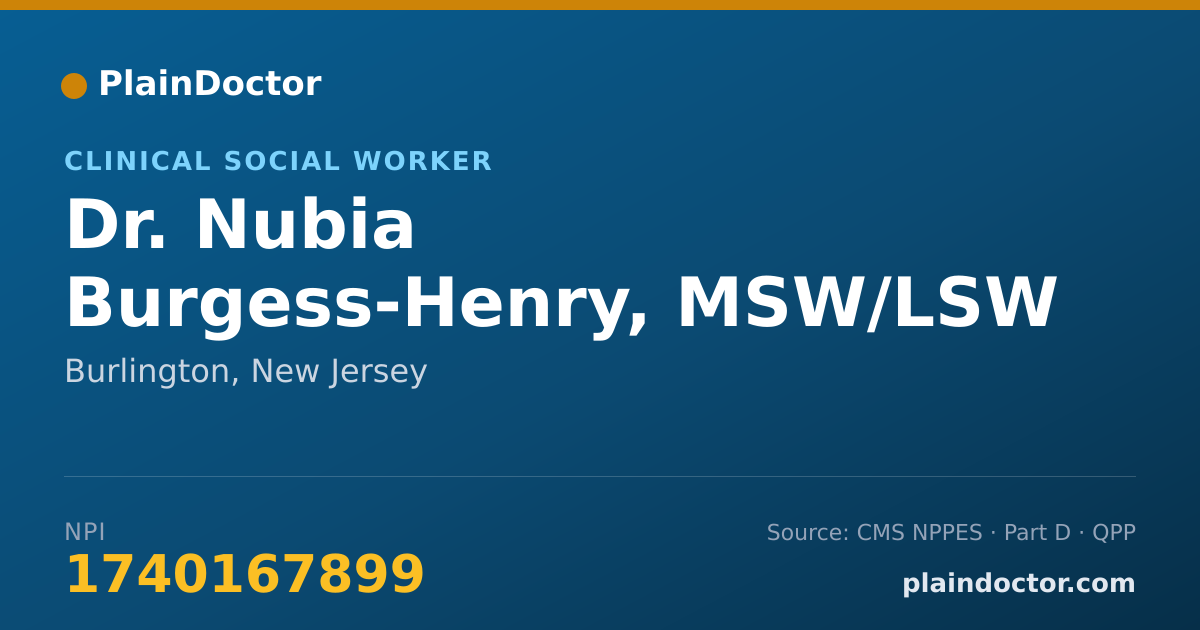 Shareable card for Nubia Burgess-Henry, MSW/LSW - Clinical Social Worker, Burlington, NJ