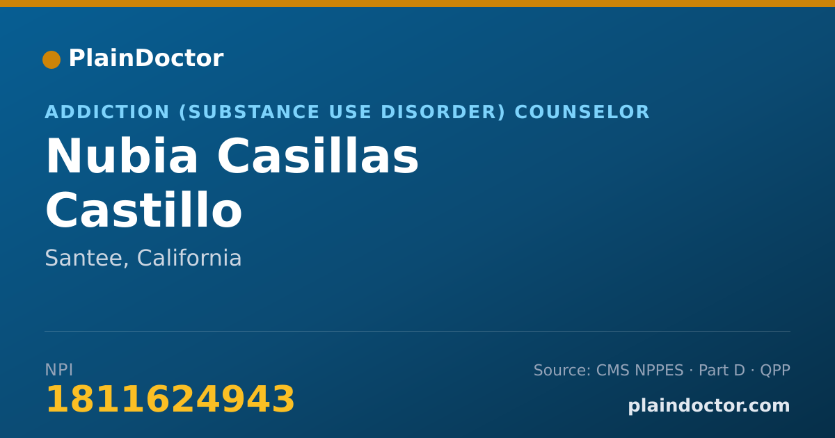 Shareable card for Nubia Casillas Castillo - Addiction (Substance Use Disorder) Counselor, Santee, CA