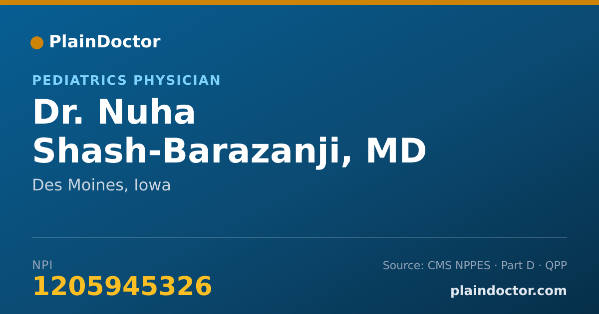 Shareable card for Nuha Shash-Barazanji, MD - Pediatrics Physician, Des Moines, IA