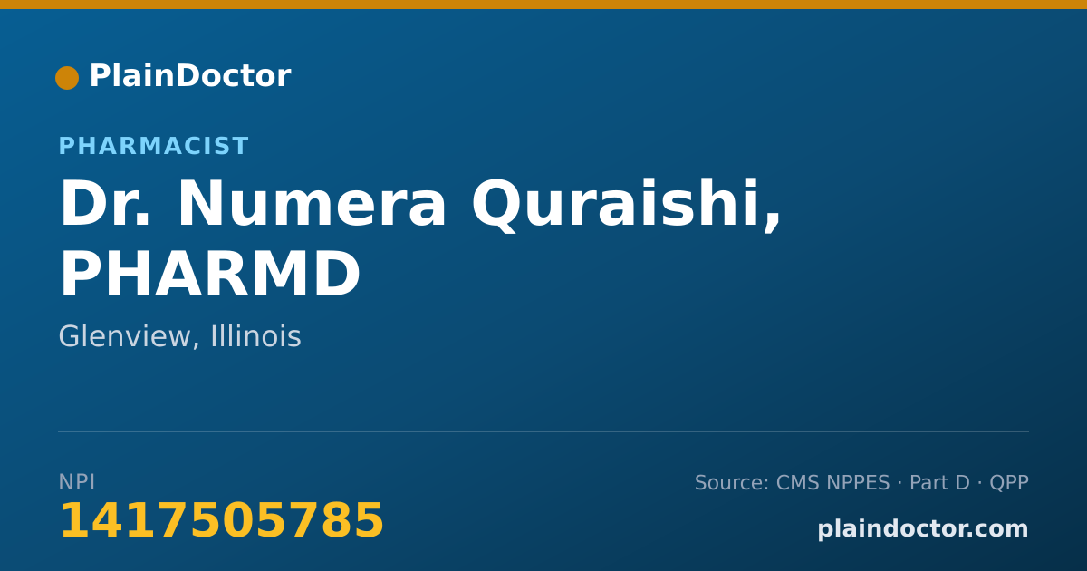 Shareable card for Numera Quraishi, PHARMD - Pharmacist, Glenview, IL