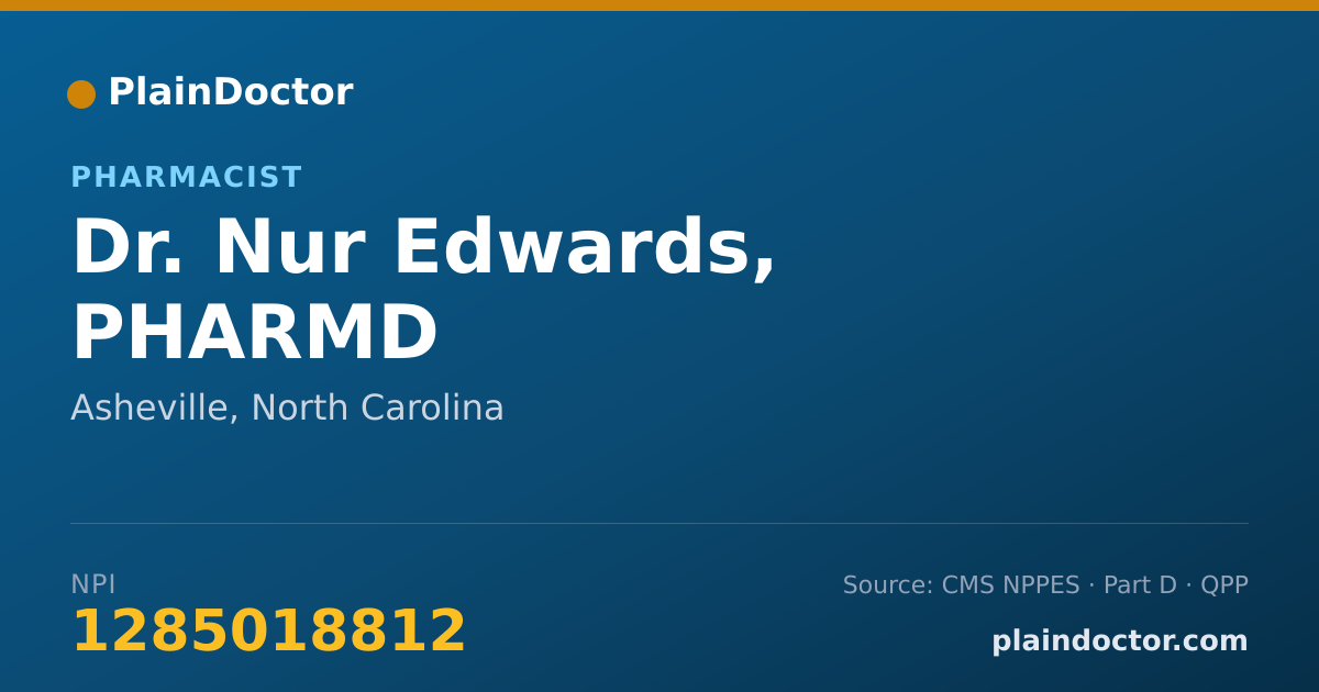 Shareable card for Nur Edwards, PHARMD - Pharmacist, Asheville, NC