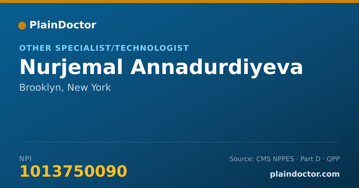 Shareable card for Nurjemal Annadurdiyeva - Other Specialist/Technologist, Brooklyn, NY