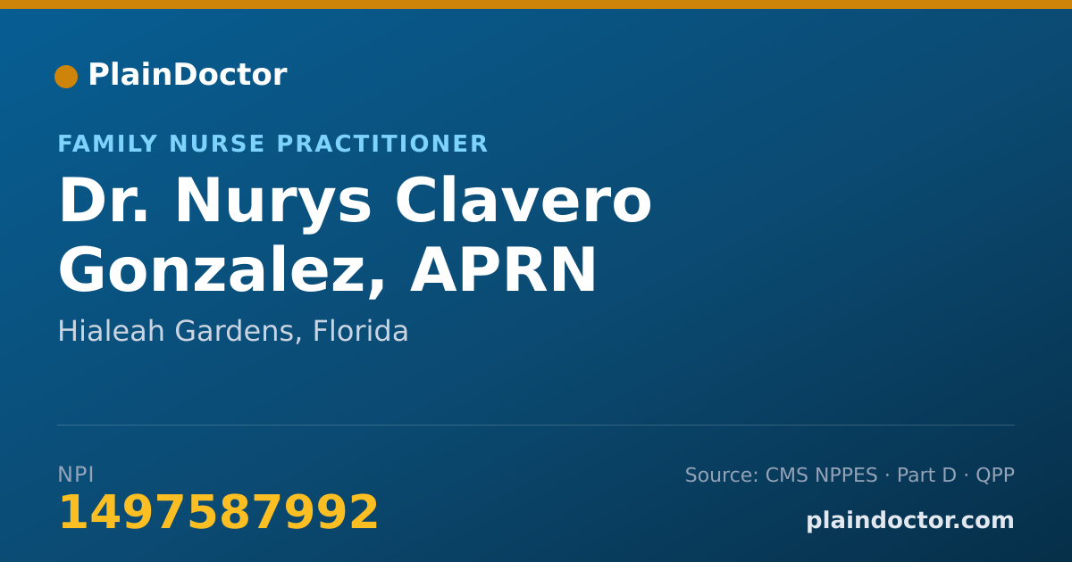 Shareable card for Nurys Clavero Gonzalez, APRN - Family Nurse Practitioner, Hialeah Gardens, FL