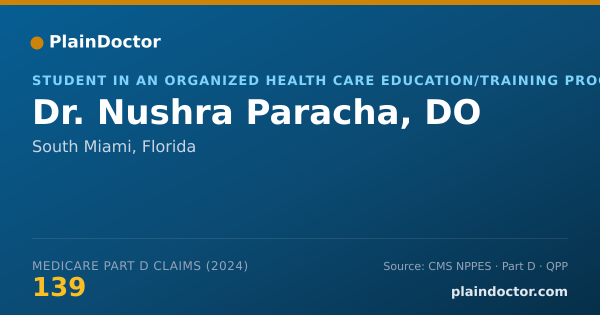 Shareable card for Nushra Paracha, DO - Student in an Organized Health Care Education/Training Program, South Miami, FL