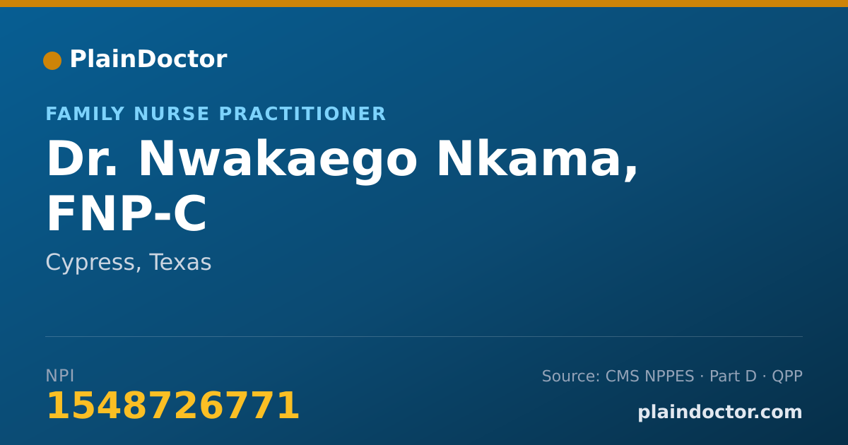 Shareable card for Nwakaego Nkama, FNP-C - Family Nurse Practitioner, Cypress, TX
