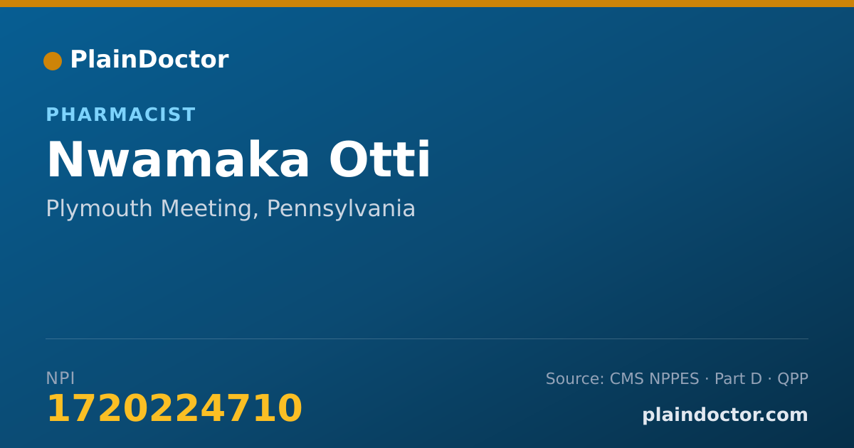 Shareable card for Nwamaka Otti - Pharmacist, Plymouth Meeting, PA