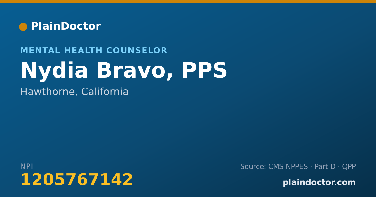 Shareable card for Nydia Bravo, PPS - Mental Health Counselor, Hawthorne, CA