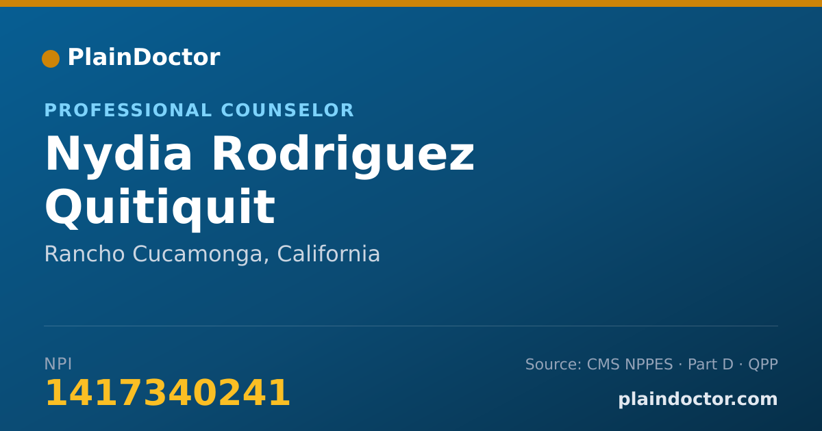 Shareable card for Nydia Rodriguez Quitiquit - Professional Counselor, Rancho Cucamonga, CA