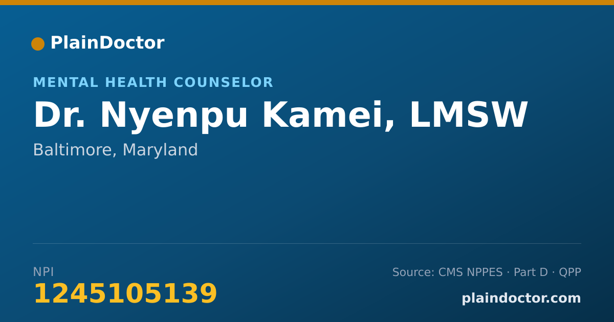 Shareable card for Nyenpu Kamei, LMSW - Mental Health Counselor, Baltimore, MD