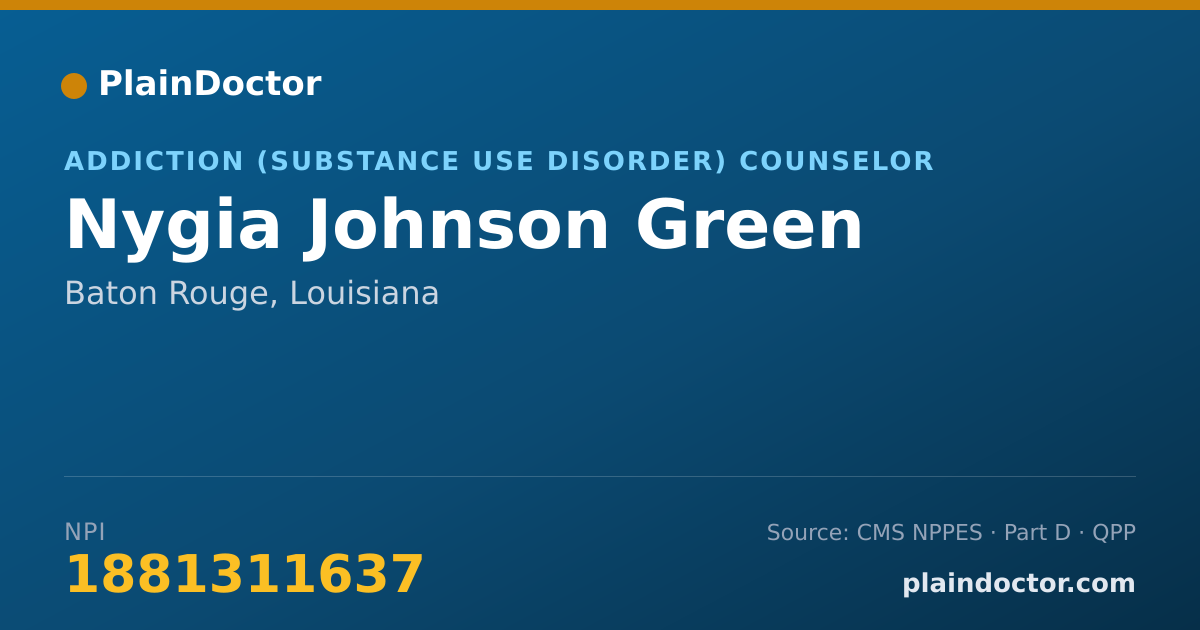 Shareable card for Nygia Johnson Green - Addiction (Substance Use Disorder) Counselor, Baton Rouge, LA