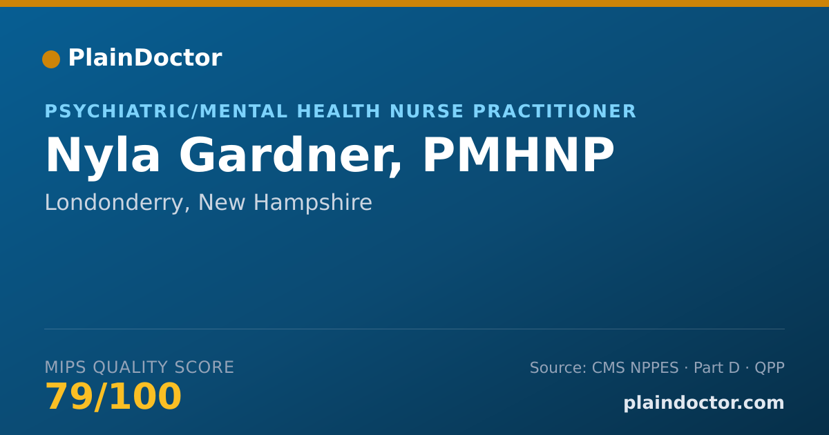 Shareable card for Nyla Gardner, PMHNP - Psychiatric/Mental Health Nurse Practitioner, Londonderry, NH