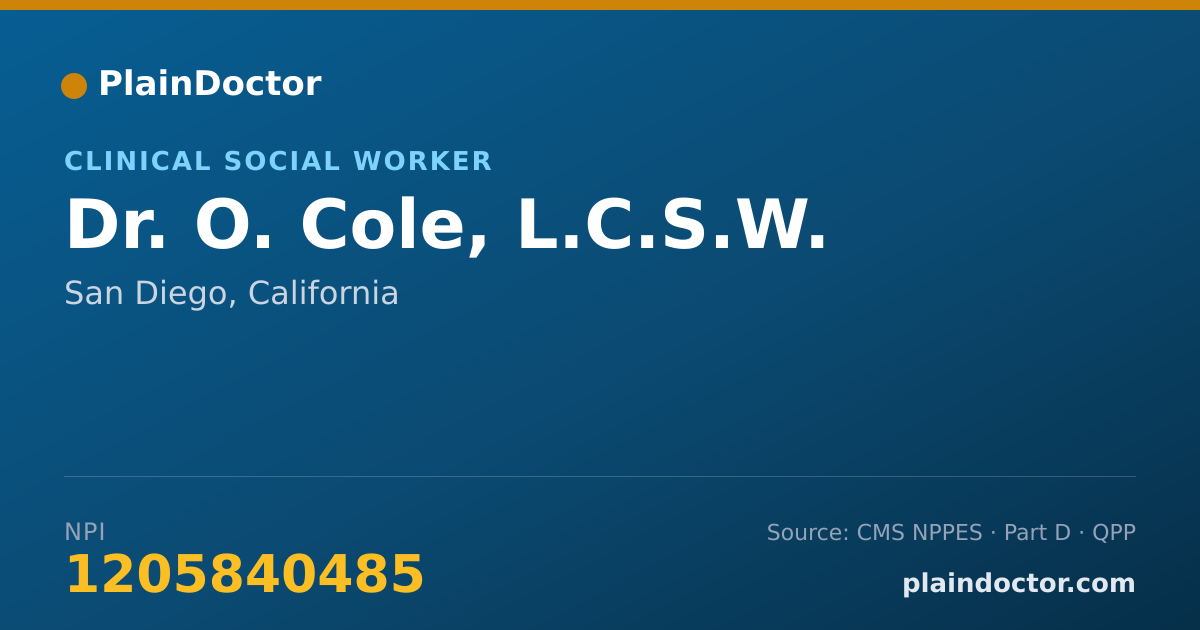 Shareable card for O. Cole, L.C.S.W. - Clinical Social Worker, San Diego, CA