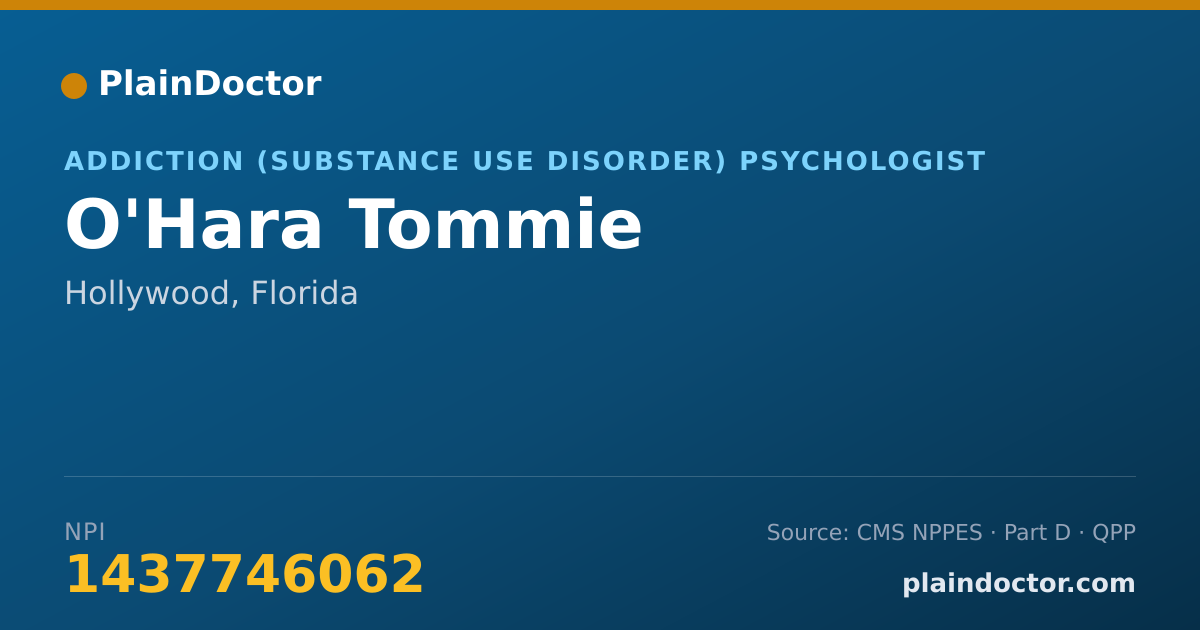 Shareable card for O'Hara Tommie - Addiction (Substance Use Disorder) Psychologist, Hollywood, FL