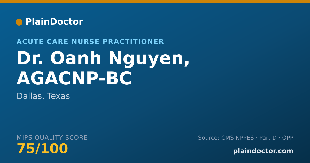 Shareable card for Oanh Nguyen, AGACNP-BC - Acute Care Nurse Practitioner, Dallas, TX